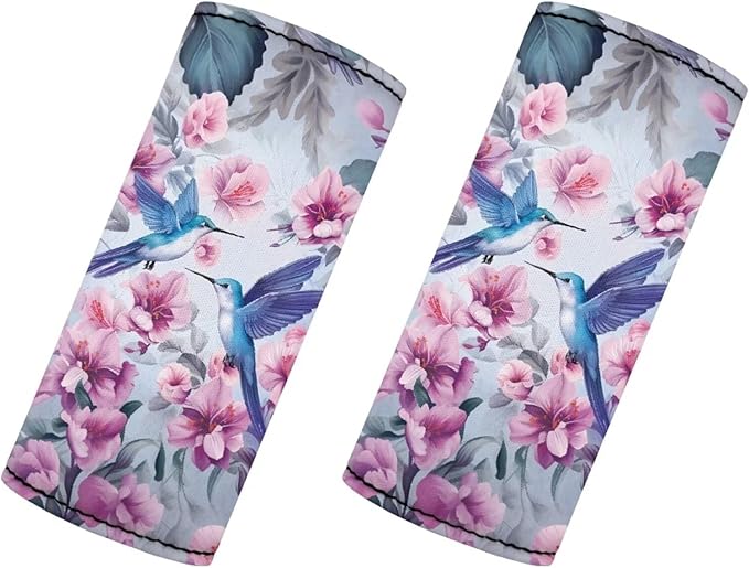BIGCARJOB 2 Pcs Hummingbird Flower Pink Luggage Handle Wraps, Universal Size, Polyester Material, Protects Hands & Car Handles, Easy Identification, 2 Count