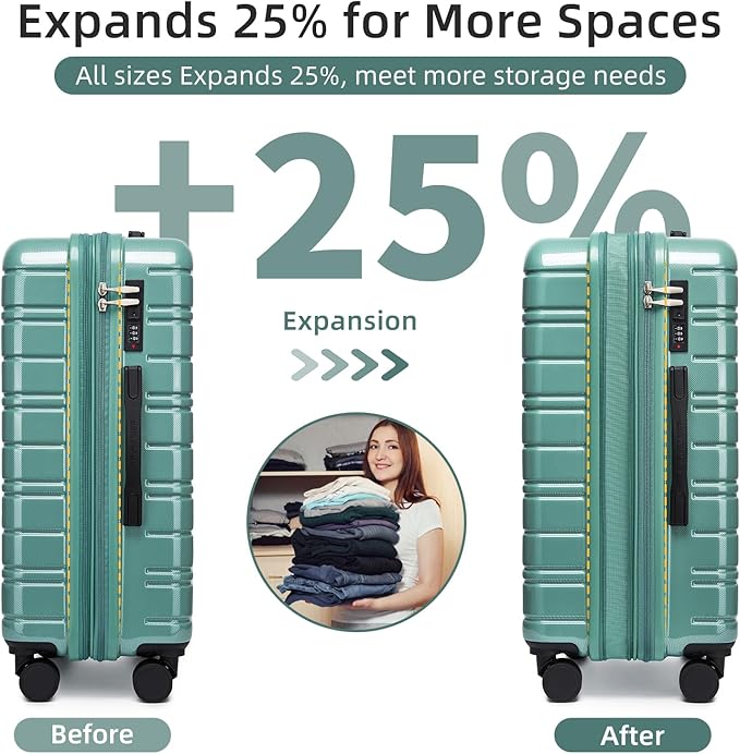 LARVENDER 5 Piece Hardside Expandable Luggage Sets with Wheels Lock, Lightweight PC+ABS Rolling Hardside Suitcase for Women and Men,Glossy Misty Blue