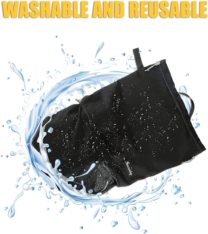 Mesh Laundry Bag Travel Bags-Small Hanging Wash Delicates Reusable Dirty Bag, Travel, Gym, Healthcare Workers, Laundry, Sports, Fitness, Swimwear, Camping, Wet Clothes. L (Black)