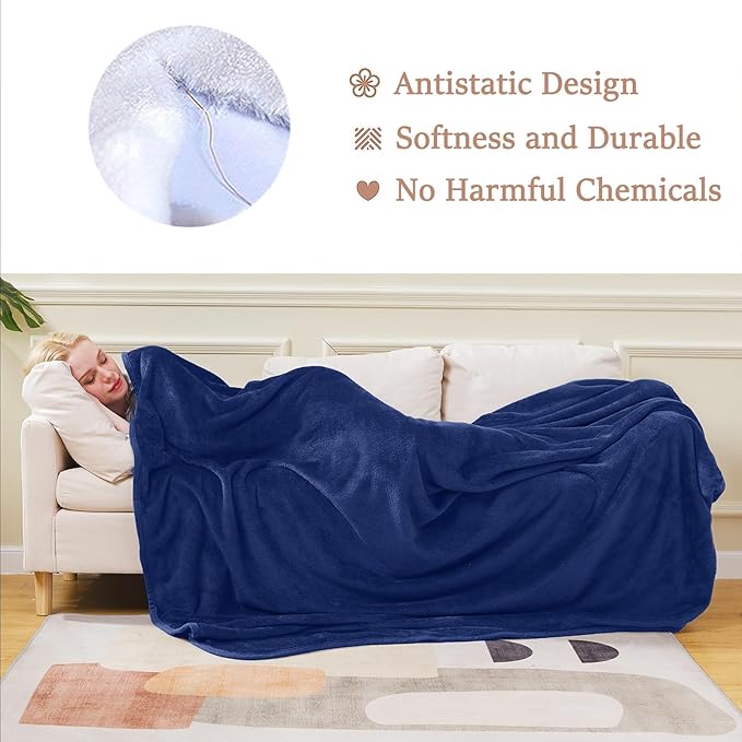 Soft Travel Size Blanket All Season Warm Fuzzy Microplush Lightweight Thermal Fleece Blankets for Couch Bed Sofa,Throw,50x61 Inch,Royal Blue
