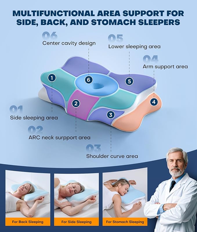 5X Pain Relief Cervical Neck Pillow for Neck Support, Orthopedic Cooling Side Sleeper Pillow for Sleeping, Odorless Contour Memory Foam Pillows, Ergonomic Bed Pillow for Side Back Stomach Sleeper