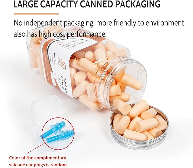 LYSIAN Flesh Color Foam Ear Plugs for Sleeping - 60 Pairs 38dB SNR Noise Reduction Earplugs with Reusable Silicone Earplug Ultra Soft Hearing Protection for Snoring, Work, Shooting and All Loud Events