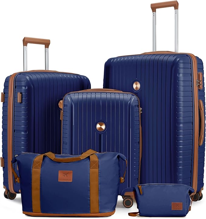 Joyway Luggage Sets 5 Piece PP Hardshell Carry on Suitcase, Travel Lightweight Carry-on with Double Spinner Wheels and TSA Lock, Blue