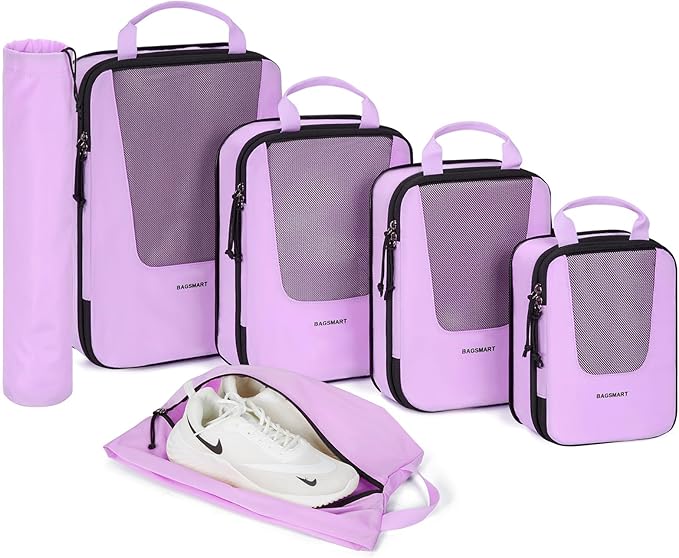 BAGSMART Compression Packing Cubes for Travel, 6/5/4set Lightweight Packing Organizers, Summer Travel Essentials Suitcase Organizer Bags Set