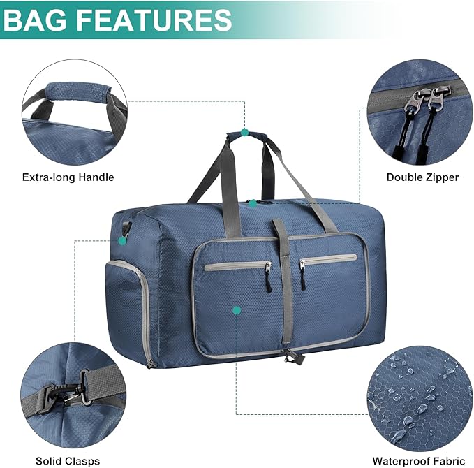 Dimayar Travel Duffle Bag for Men Women - Foldable Duffel Bag with Shoes Compartment - Overnight Bags Waterproof & Tear Resistant(85L,Dark Blue)