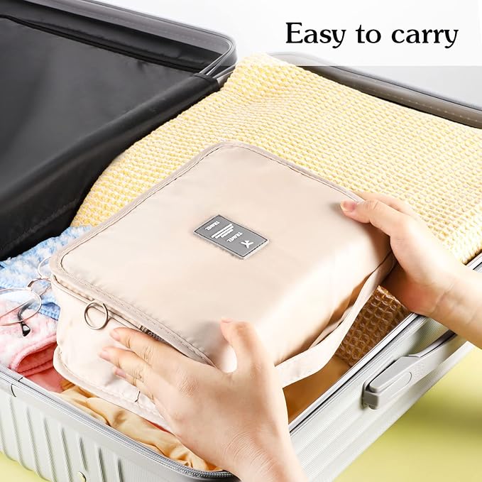 Pengxiaomei Toiletry Bag for Women, Waterproof Hanging Cosmetic Bag Portable Travel Makeup Pouch Multifunction Handle Bathroom Bag for Mothers Day Gifts (Beige)