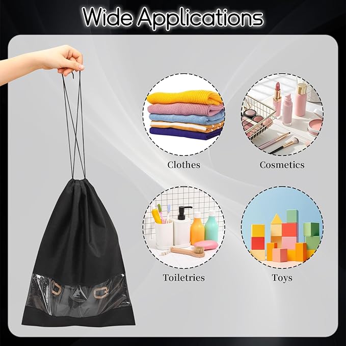 12 Pcs Portable Travel Shoe Bags, 17.3 x 12.6 Inches Waterproof Non-Woven Shoe Organizers Storage Bags, Large Drawstring Shoes Pouch Packing Organizers with Rope for Men, Women, Children (Black)