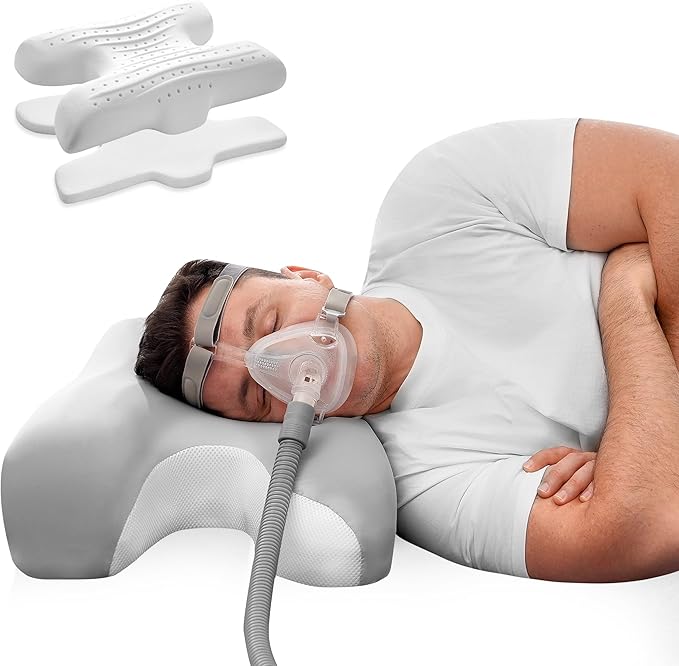 CPAP Pillow for Larger-Framed Men, Ergonomic Memory Foam Bed Pillow to Reduce Air Leaks, Facial Pressure, Height Adjustable for Side Back Stomach Sleepers, 23.6"x15.74"x5.11"/5.9"