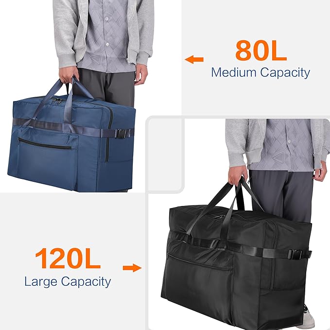 Hafmall Extra Large 120L Foldable Duffel Bag for Travel, Waterproof Weekend Overnight Bag, Collapsible Storage Bag for Moving, Camping (Black)
