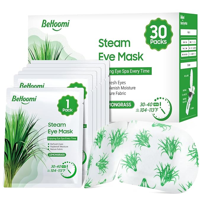 30Packs Steam Eye Mask, Heated Eye Mask Warm Compress for Eyes, Self Heating Disposable Steam Mask for Home Sleep, Spa, Travel Essentials & Relaxation Gifts, Stocking Stuffers (Lemongrass)