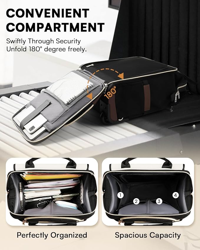 Rolling Backpack for Women, Travel Rolling Laptop Backpack with Wheels, Vertical & Horizontal Storage 2 In 1, Flip-Top Design, Water-Resistant Overnight College Underseat Carry on Luggage, Beige Brown