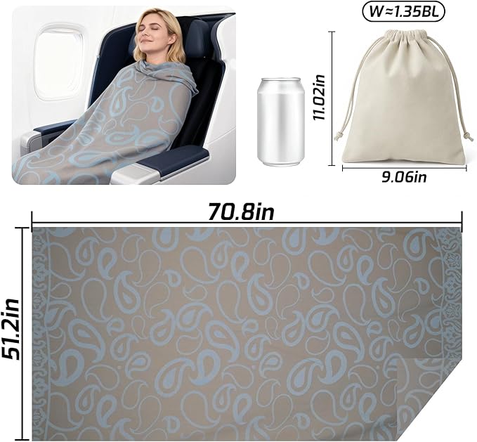 Travel Blanket Airplane - Ultra Soft & Lightweight Knit Design Compact Airplane Blanket,53x72 Inch,Stylish Travel Shawl Wraps for Flights,Office,Home Use,Travel Essentials & Gifts