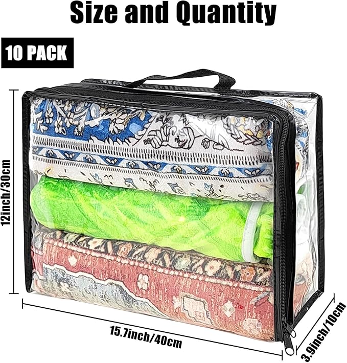 10 Pcs Extra Large Clear Travel Packing Cube，16 x 12 x 4 Clear Vinyl Zippered Storage Bags See Through Moving Bag Plastic Storage Bags PVC Multipurpose Pouch with Handle for clothing Storage