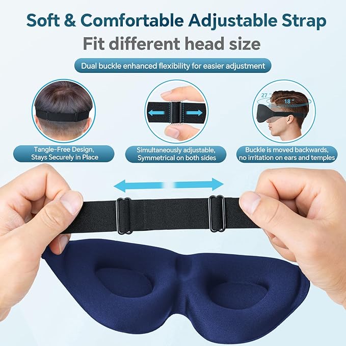 ZGGCD Sleep Mask for Side Sleeper, Light Blocking Sleeping Eye Mask for Women Men, 3D Contoured Cup Night Blindfold, Luxury Eye Cover Eyeshade with Adjustable Strap for Travel, Nap, Blue