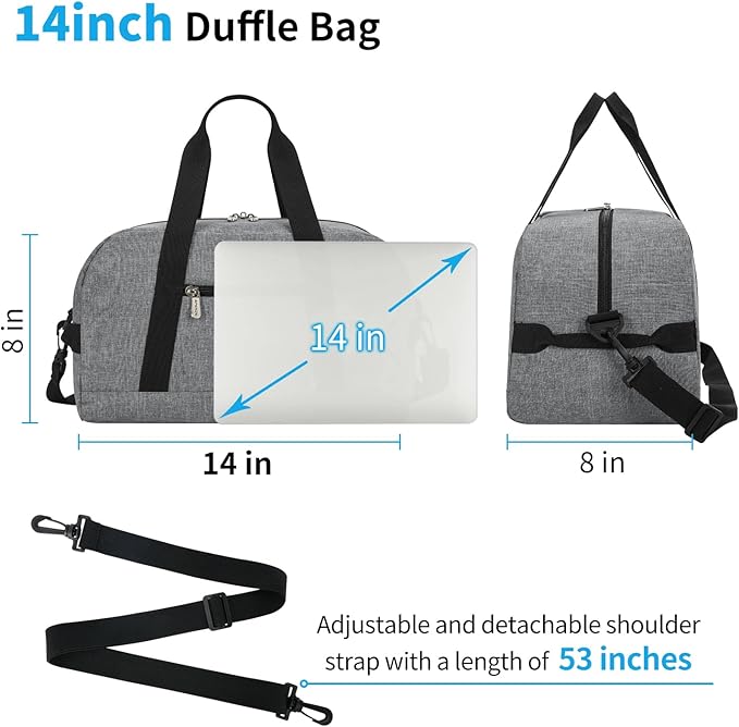 Small Gym Bag 14 inch lightweight Carry On Mini Duffel Bag for Travel Sport - light Grey