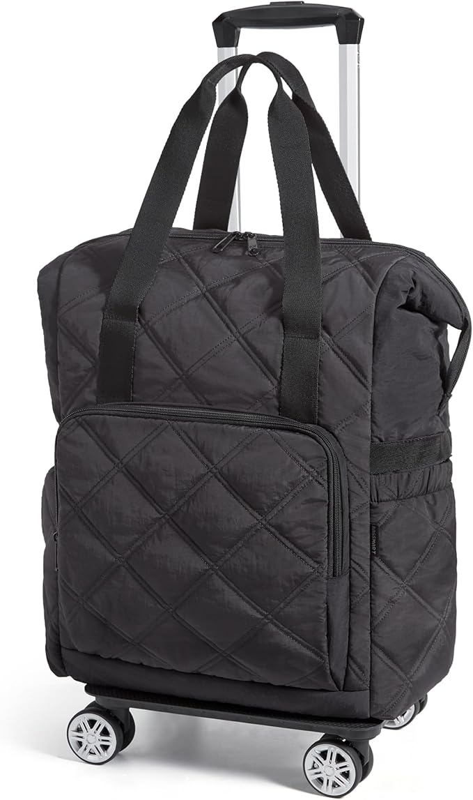 BAGSMART Rolling Duffle Bag with Wheels, 35L Carry on Travel Bag with Detachable Wheels, PVC Wet Pocket Duffel bag with Wheels, Black