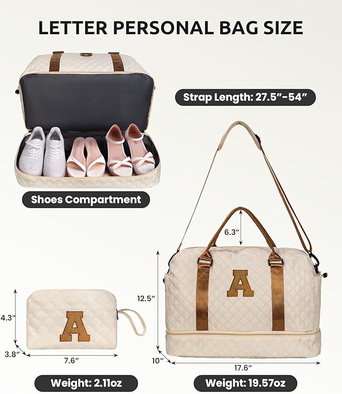 Gifts for Women Birthday Unique-Personalized Initial Duffle Bag - Weekender Bags for Women, Travel Bag with Shoe & Makeup Compartments - Monogram- Birthday Gift-Woman Gifts Letter (L)