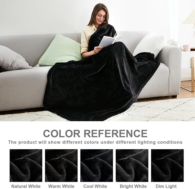 Hansleep Fleece Black Throw Blanket, Super Soft Flannel Fuzzy Plush Cozy Blanket for All Seasons, Black, Throw 50x60 Inches