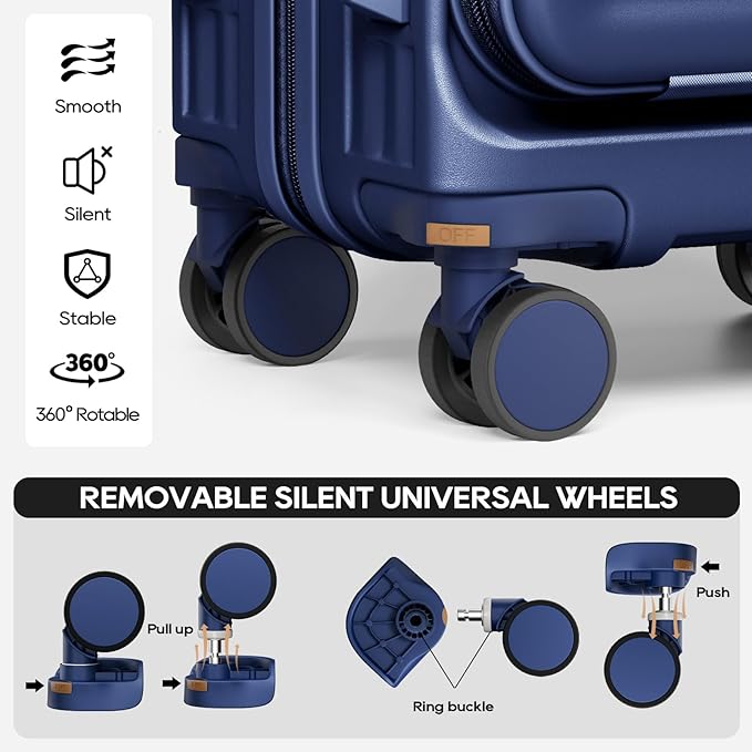 Joyway Luggage Sets 5 Piece with Front Pocket, Expandable Top Opening Suitcase Set, PC Hardside Carry on Suitcase with Spinner Wheels and TSA Lock (Blue)