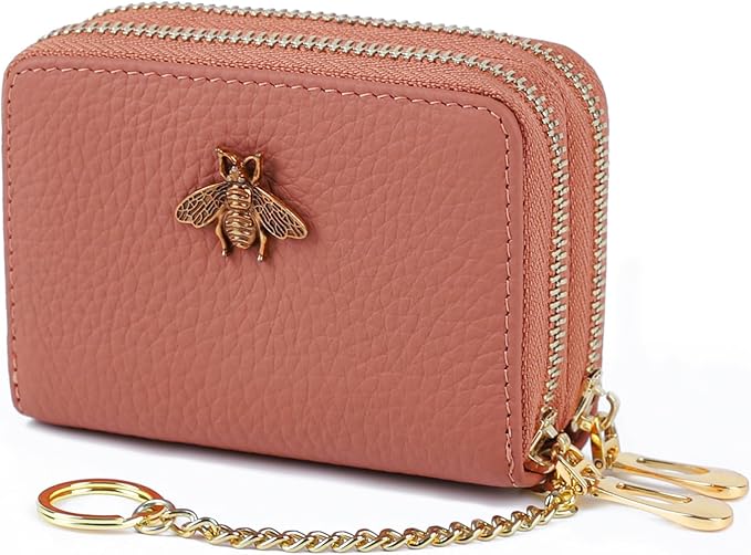 imeetu RFID Credit Card Holder, Small Leather Zipper Card Case Wallet for Women