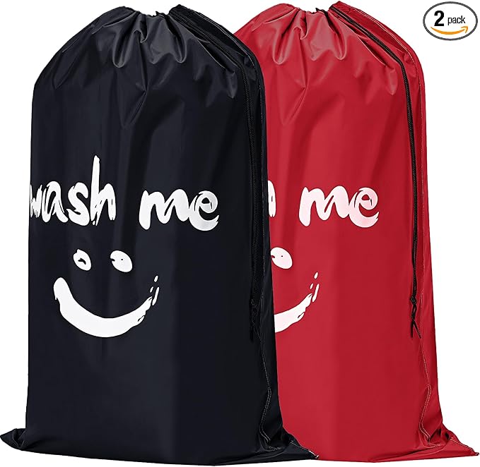 HOMEST 2 Pack XL Wash Me Travel Laundry Bag, Dirty Clothes Organizer, Large Enough to Hold 4 Loads of Laundry, Easy Fit a Laundry Hamper or Basket