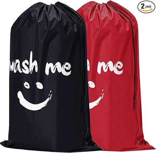 HOMEST 2 Pack XL Wash Me Travel Laundry Bag, Dirty Clothes Organizer, Large Enough to Hold 4 Loads of Laundry, Easy Fit a Laundry Hamper or Basket