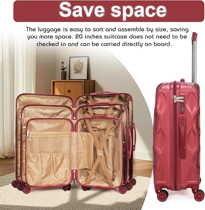 luggage sets 3 piece, 3 piece luggage sets with spinner wheels Hardside Lightweight Luggage 20in 24in 28in. (red)