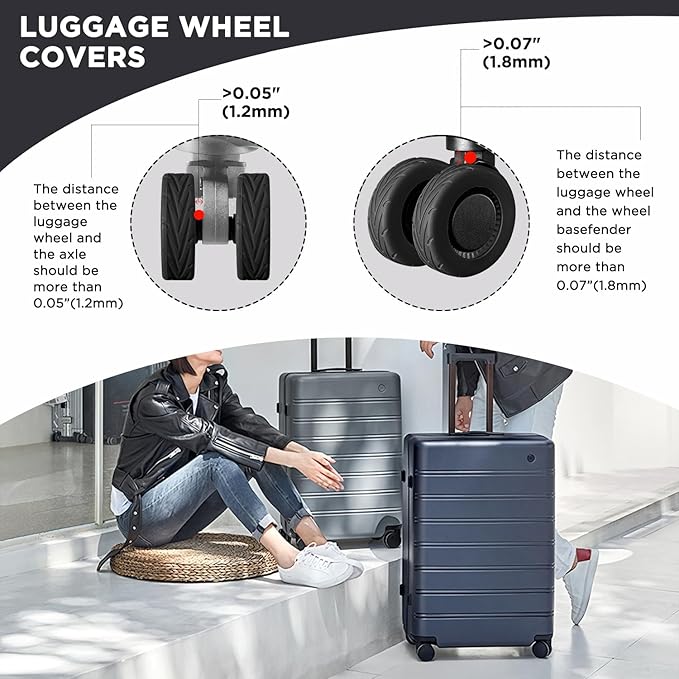 8 Pack Suitcase Wheel Covers Silicone Fits 2.1-2.4 Inch Spinner Wheels for Carry On Luggage Protective Wheel Guards, Thickened Anti-Wear & Tear, Travel Essentials (Black)