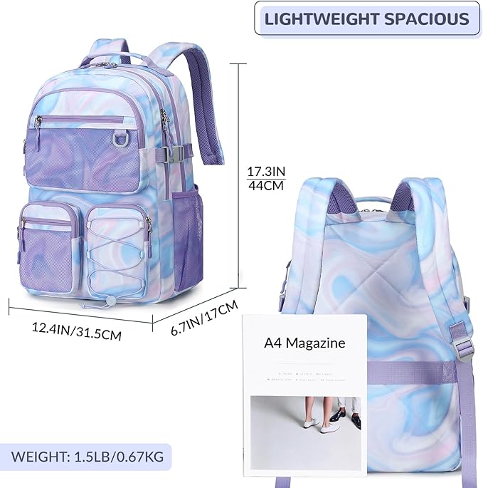 Lohol Multi-Pocket Backpack for Travel College, Heavy Duty Big Bookbag with 15.6 inch Laptop Compartment (Purple Galaxy