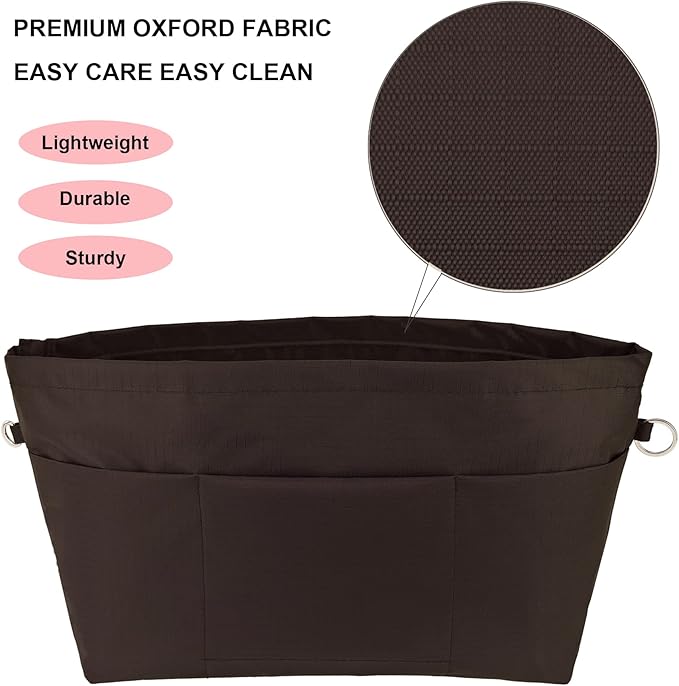 Time Wing Handbag Tote Purse Organizer Insert Bag Liner Shaper Divider Zipper 11 Pockets Compartments Large Coffee
