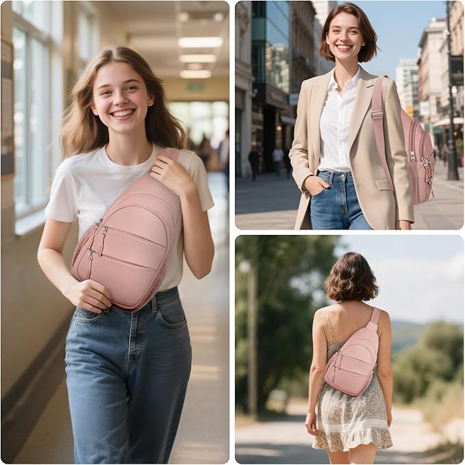 Tuwubi Crossbody Bags for Women, Sling Bag for Men, Small Hiking Backpack Anti Theft Lightweight for Outdoors Travel (L, Pink)
