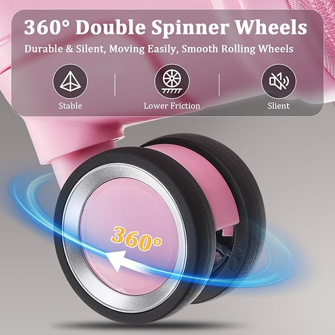 4 Piece Expandable Hardshell Pink Luggage Sets with Spinner Wheels, Lightweight Travel Suitcase Set with TSA Locks, 20 inch Carry On for Women (Pink#C, 4 Piece Set)
