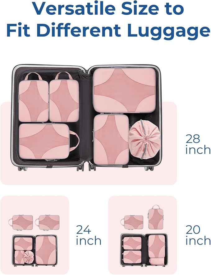 BAGSMART Compression Packing Cubes for Travel, Compressible Luggage Organizer for Cruise Ship, Lightweight Travel Essentials 6-Pack 1L+2M+2S+1Shoe Bag