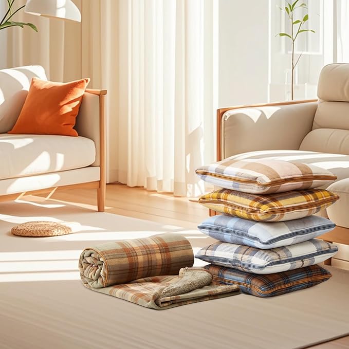 forestfish Wearable Blanket Compact Pillow 2-in-1, Lap Blanket Poncho with Button Plaid Throw Cushion for Home/Office/Sofa