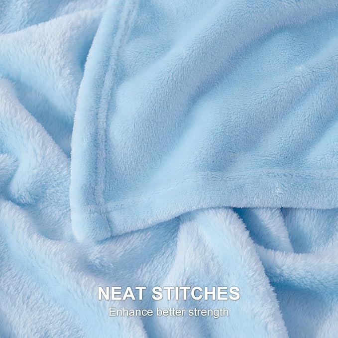 Hansleep Fleece Light Blue Queen Blanket, Super Soft Flannel Fuzzy Plush Cozy Blanket for All Seasons, Light Blue, Queen 90x90 Inches