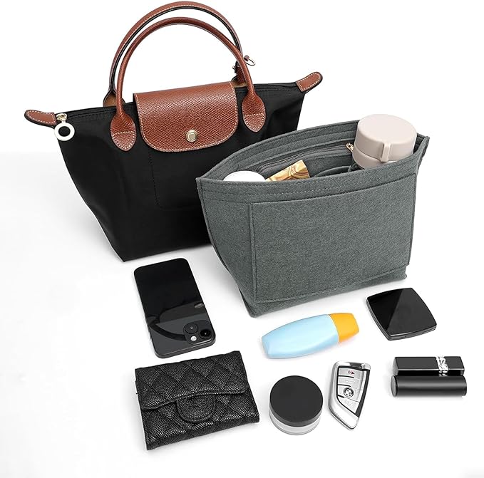 LOUKAYCCI Felt Purse Organizer Insert for Longchamp Le Pliage L Handbag Insert (Light Grey, Large)
