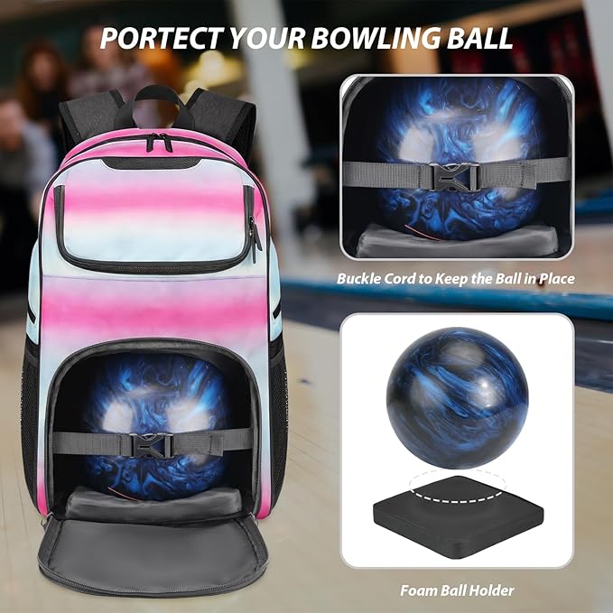 Bosynoy Bowling Backpack, Bowling Ball Bag Totes for Single Ball with Shoe Compartment & Foam Padded, Fits Shoes Up to US Mens Size 16, Grey