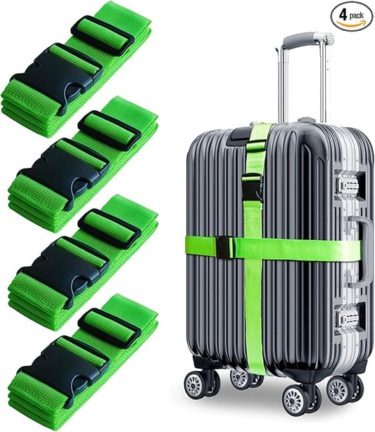 4 PCS Luggage Strap 78" x 2" Suitcase Belts Wide Adjustable Packing Straps Travel Accessories, Green
