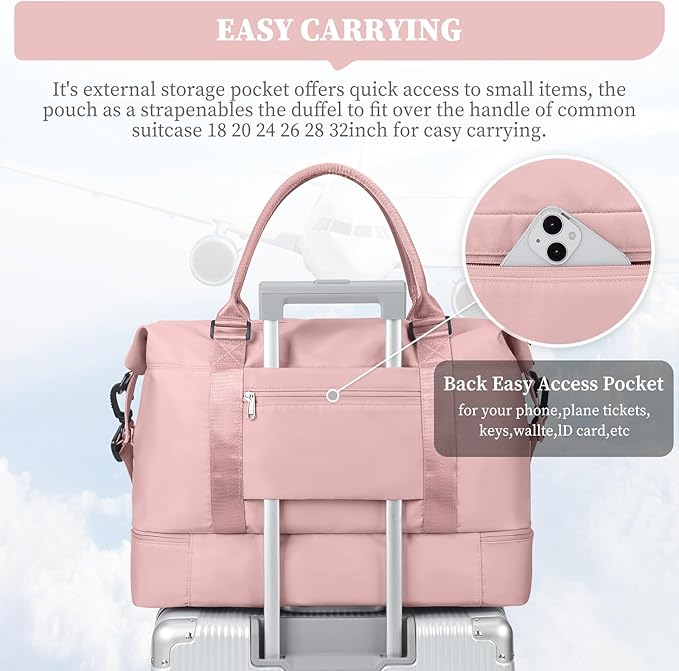 Weekender Bags for Women,Personal Item Travel Bag with Shoes Compartment,Overnight Travel Duffel Bag with Toiletry Bag,Medium