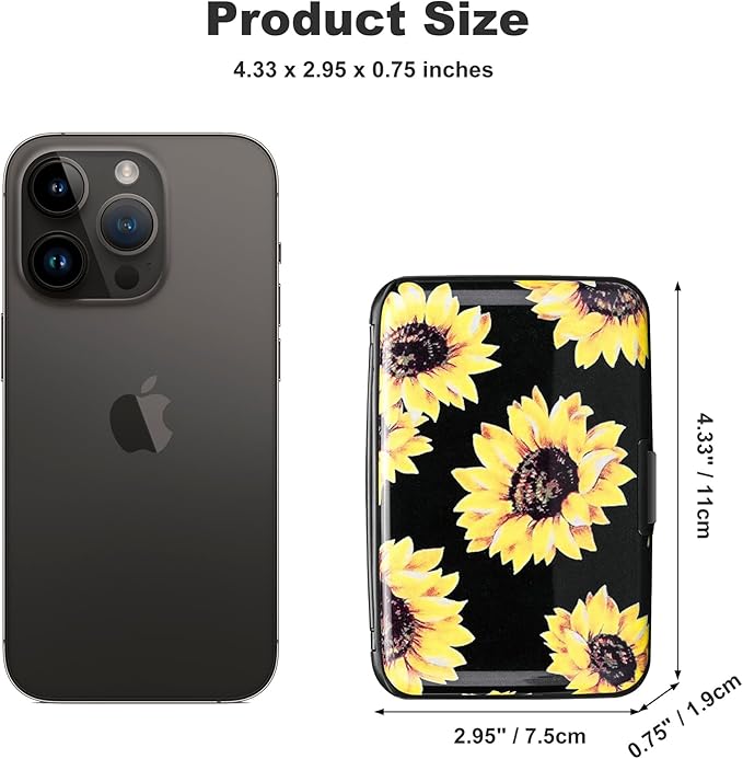 ELFISH Mini RFID Aluminum Wallet Credit Cards Holder Business Card Case Metal ID Case for Men Women (Yellow sunflower)