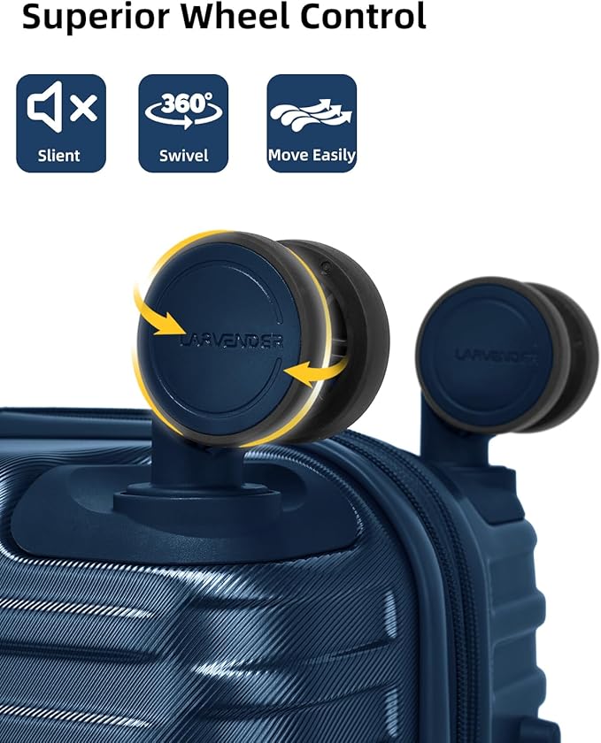 LARVENDER Carry on Luggage 22x14x9 Airline Approved, 20 Inch Expandable Hardside Suitcase with Wheels TSA Lock, PC+ABS Lightweight Carry on Suitcases for Women and Men, Dark Blue