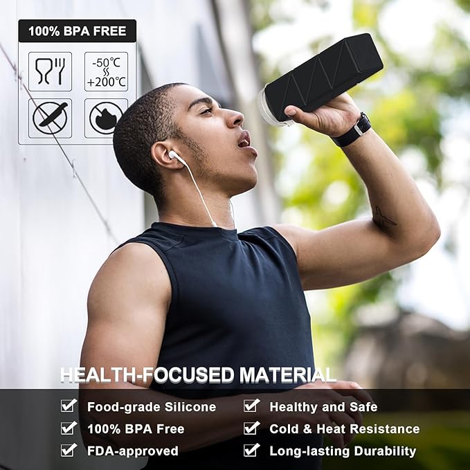 Collapsible Water Bottles 20.6oz, Silicone Foldable Portable Travel Water Bottle, BPA-Free, Leakproof Reusable for Traveling Camping Hiking Sports Outdoor, 2 Pack (Black+Dark Blue)