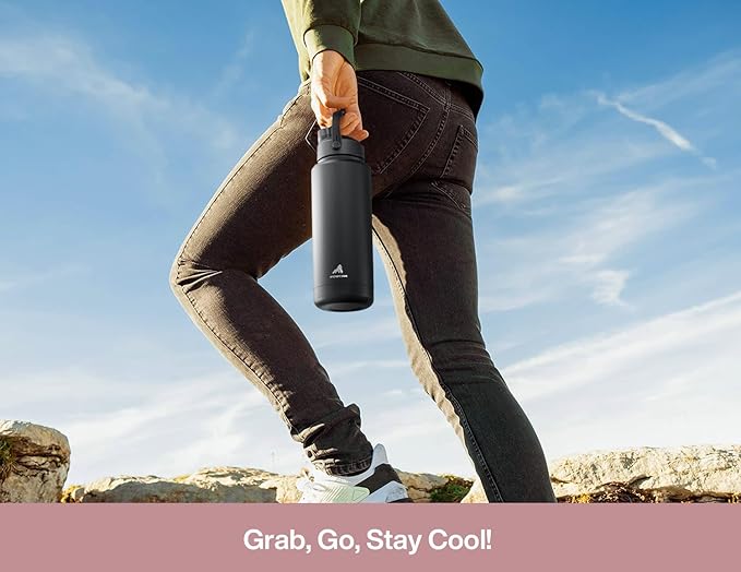POWCAN 40 oz Insulated Water Bottle with 2-in-1 Straw and Spout Lid, Keep Cold 24H, Leak-Proof, BPA-Free, Double Wall Stainless Steel Water Bottle for Sports, Gym, Travel, and School (Dried Rose)