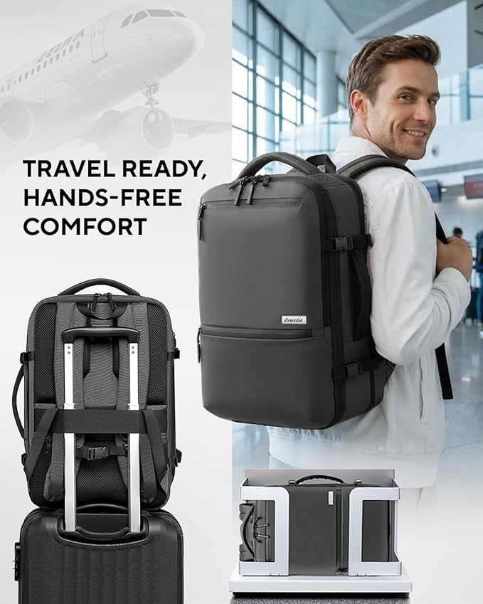 Dinictis Vacuum Seal Travel Backpack 60L Built-in Pump, Expandable Backpack with Vacuum Compression Fits 17 inch Laptop, Water Resistant Carry On Suitcase Luggage for Short Trip and Business-Dark Grey