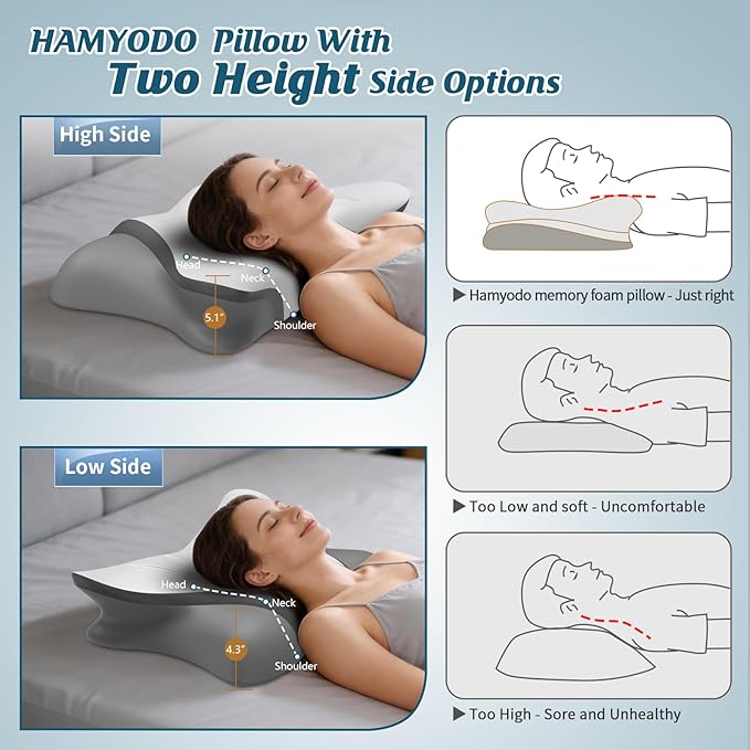 Cervical Neck Pillow for Pain Relief, Bed Pillows for Head Neck Shoulder Support, Ergonomic Cooling Pillow, Orthopedic Contour Pillow for Side Back Stomach Sleepers,Neck Support Memory Foam Pillows