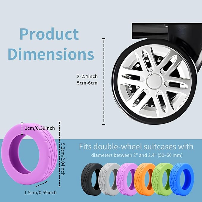10Pcs Luggage Wheel Covers Luggage Cover Protector for Luggage or Office Chair Caste Upgraded Wear-Resistant Anti-Noise Shock Absorption Suitcase Wheel Covers Accessories for Travel Purple