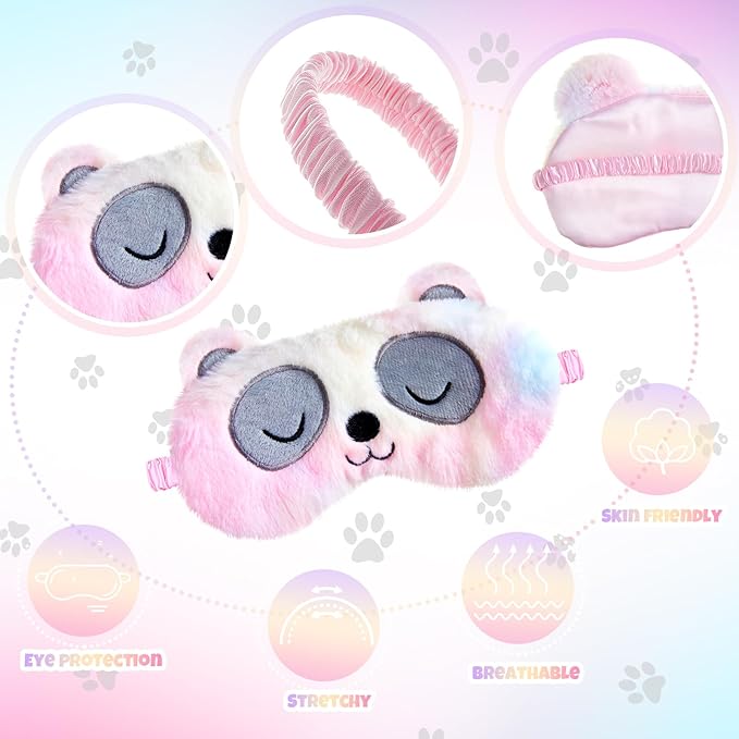 Geyoga Sleep Mask for Kids, Girls Plush Sleeping Eye Cover Soft Eye Blindfold Cover Animal Shade for Kids(Colorful,Cat, Bear, Panda Style)