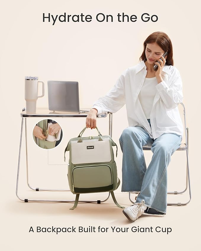 LOVEVOOK Laptop Backpack for Women with Giant Tumbler Holder Pocket, 17.3 inch Travel Work Bag Purse for Nurse Teacher, Waterproof Casual Daypack Bookbag for College Business