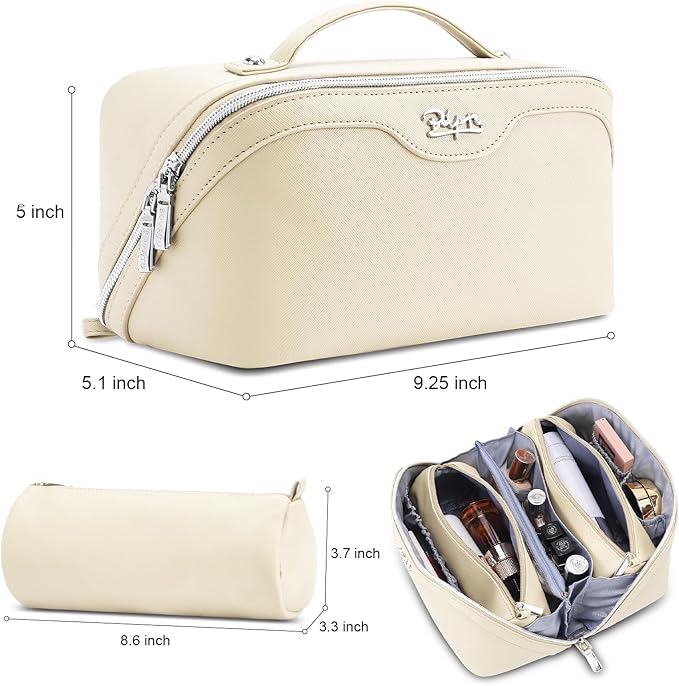 BOYATU Travel Makeup Bag Organizer Cosmetic Bag: 3 Pcs Set Make up Bags for Women with Handle - Waterproof Vegan Leather Toiletry Bags Travel Essentials Pouch with Compartments (C-04-White)