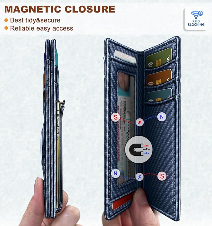 BULLIANT Men Airtag Wallet,Slim Wallet Money Clip Card Holder Magnetic Closure 12 Cards in Front Pocket RFID Blocking